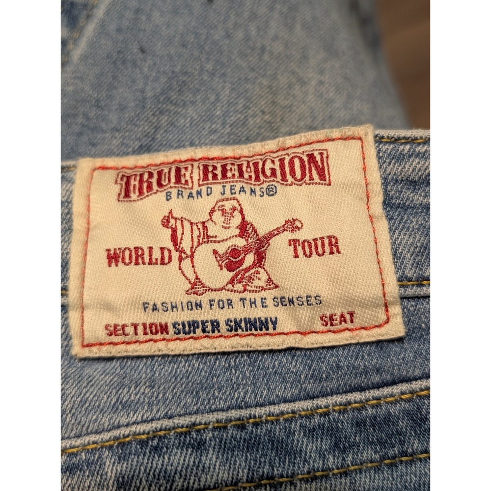 True Religion Super Skinny Side Zip Jeans Light Wash Blue Low Rise Womens 29 - Picture 7 of 9
